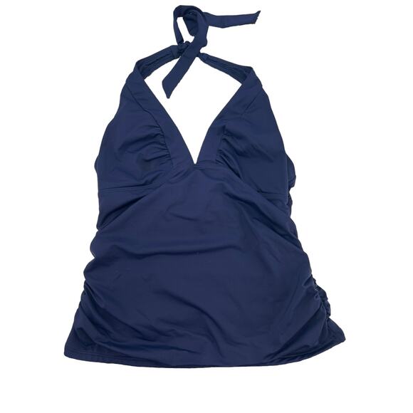 ATHLETA Tankini Swim Top Shirrendipity Halter Style Navy Women's Size Medium - Picture 6 of 6
